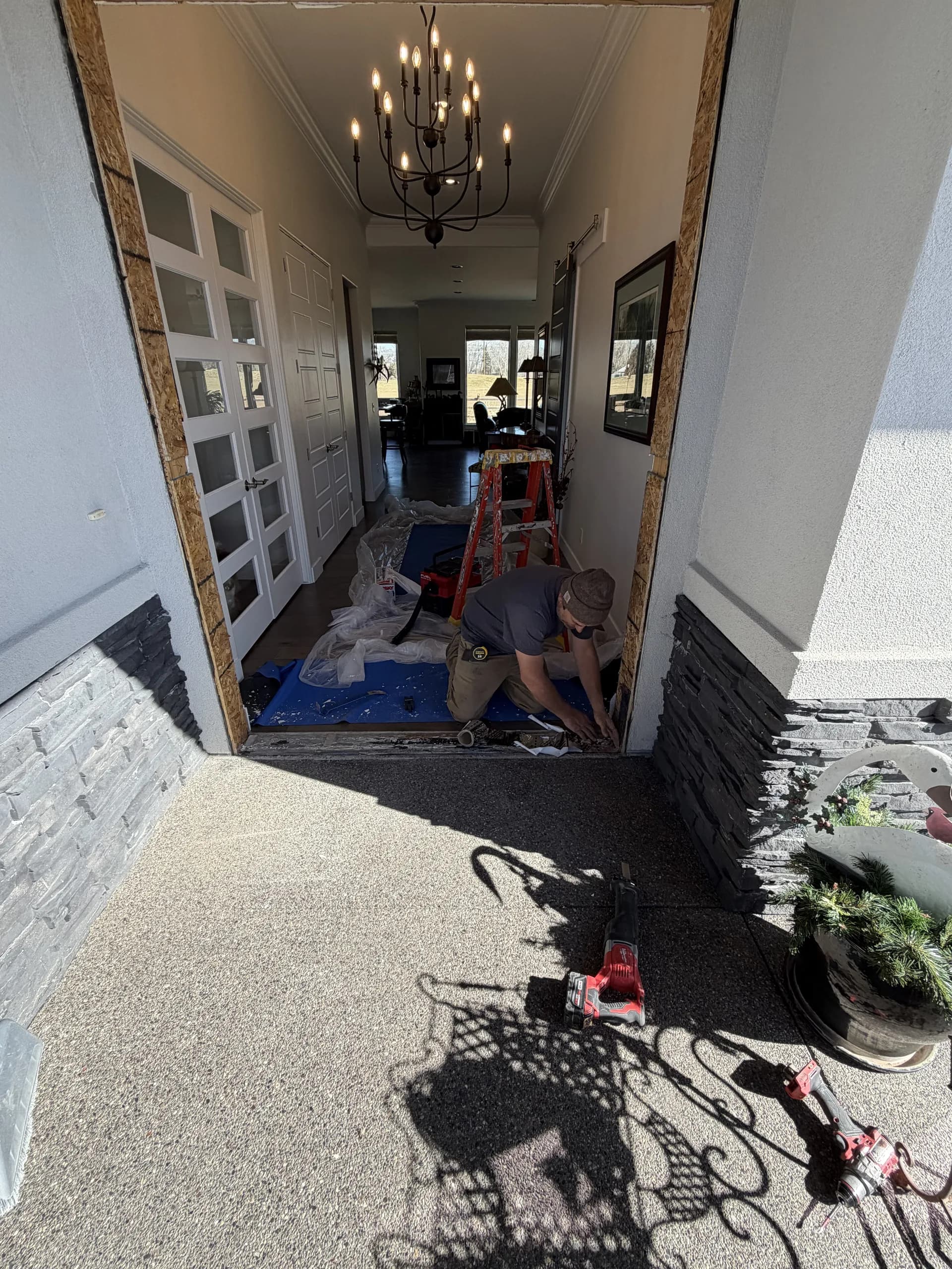 A newly installed modern entry door on a Western Colorado home